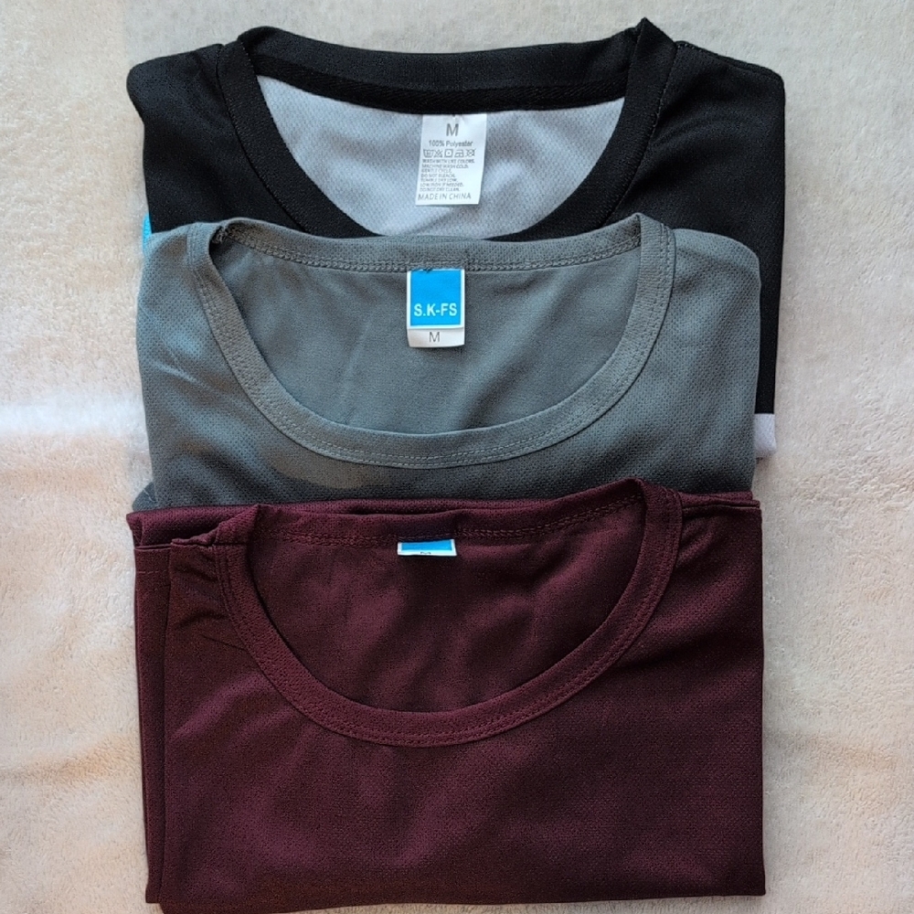 [3 Pack] Men's Medium Athletic Mesh Shirts Maroon Silver Striped